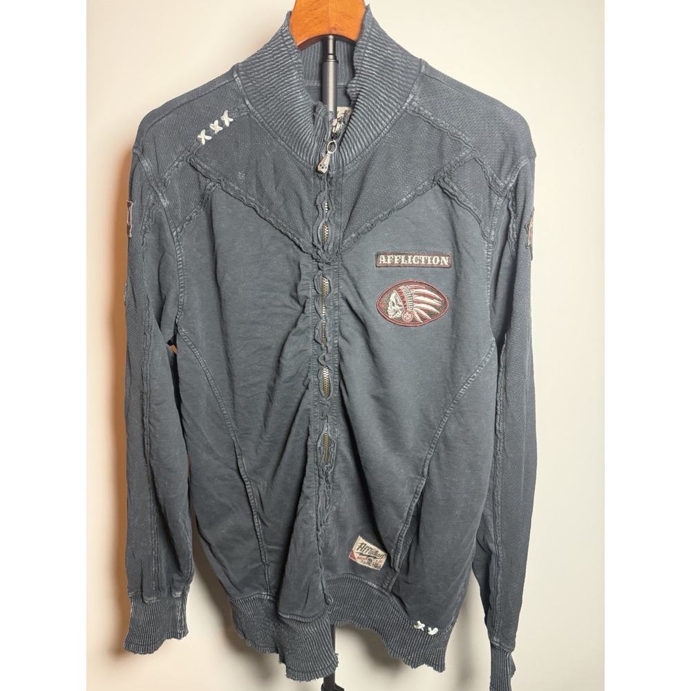 Mens Affliction Large Live Fast Black Premium Y2K Full Zip Sweatshirt Jacket